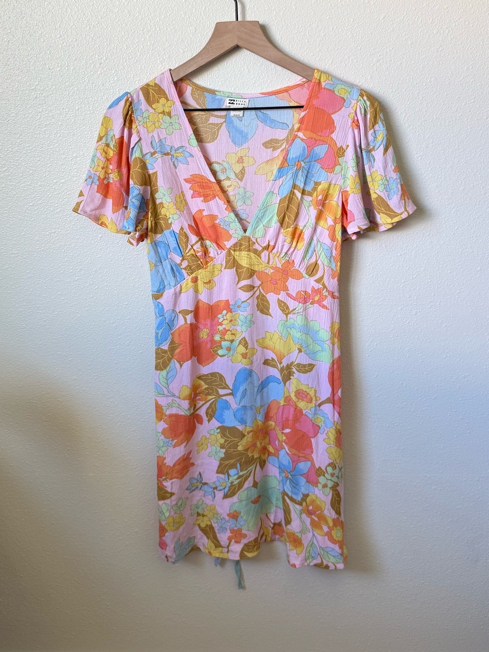 Billabong Pastel Floral V‑Neck Mini Dress